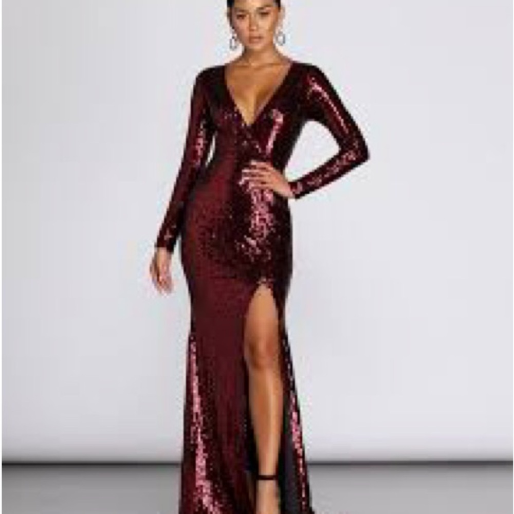 Elegant Burgundy Sequin Gown